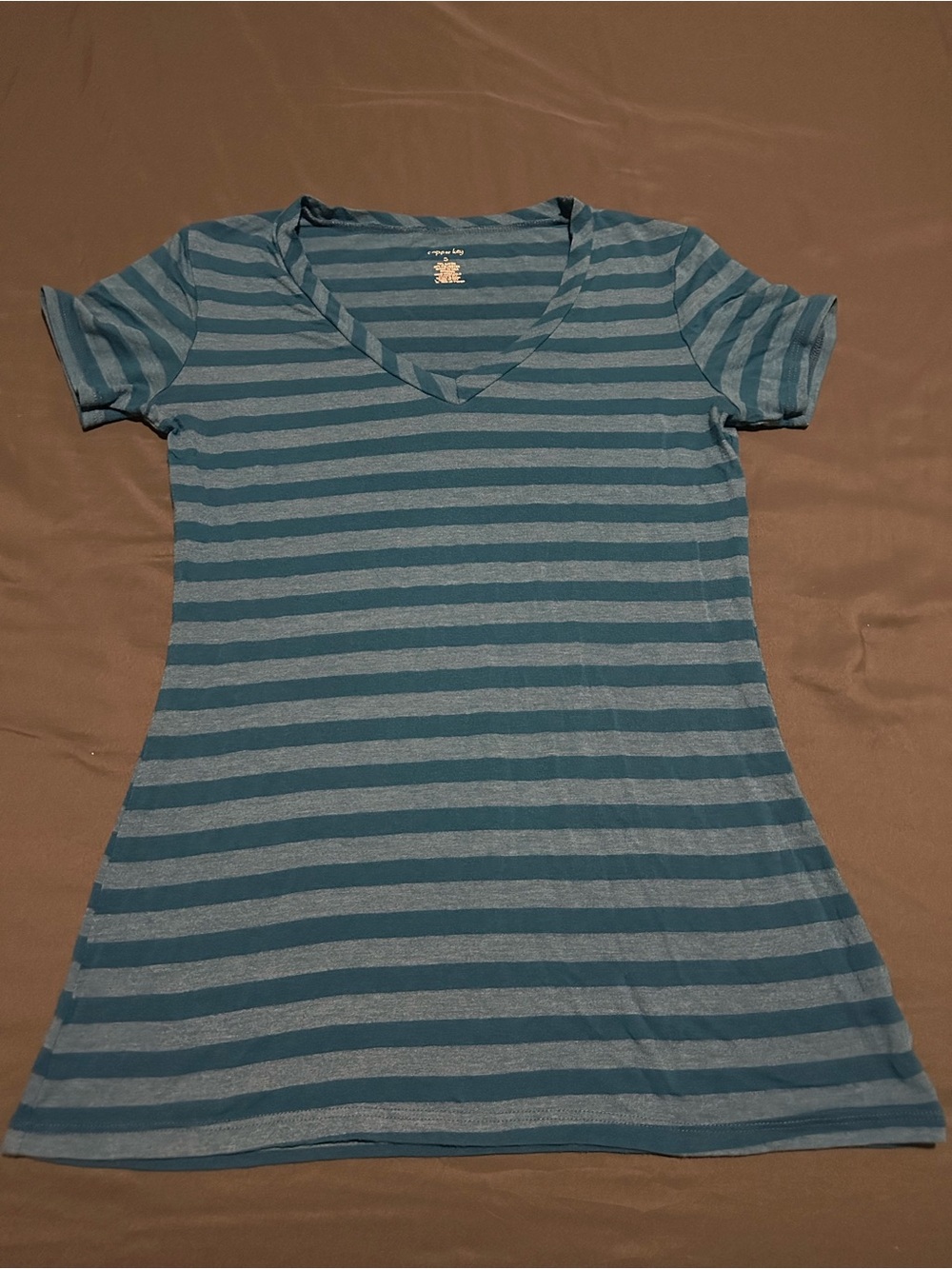 Copper Key Teal Striped V-Neck Tee